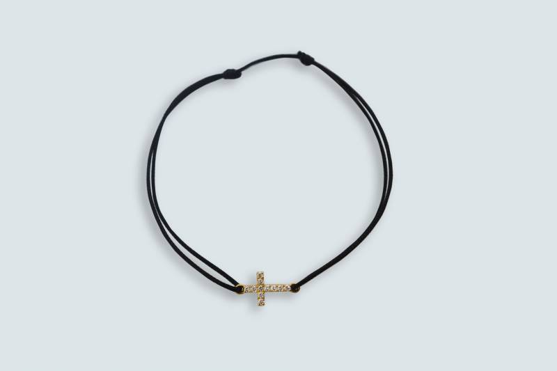 Bracelet baptême en or cordon avec une croix et pierres bébé à Lyon et partout en France